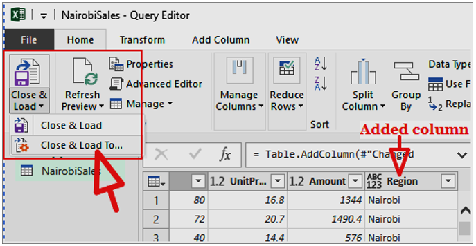 Add a column in query editor