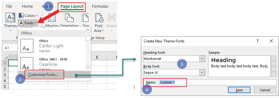 custom theme fonts in Excel
